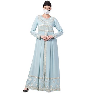 Premium Dress abaya with Zari work- Sky Blue